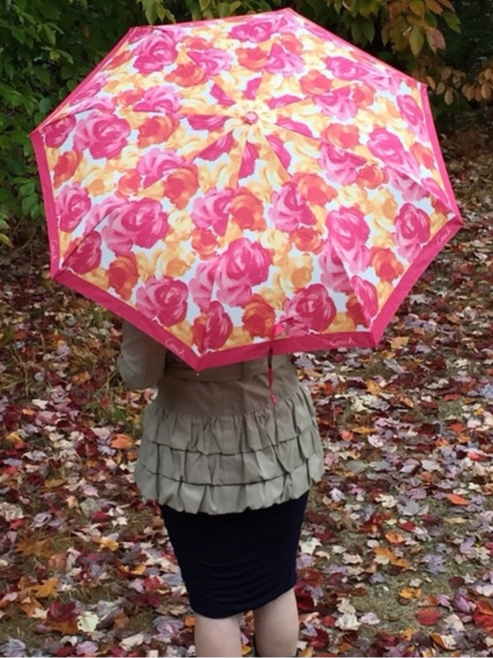 Coach Umbrella Poppy Flowers Folding Travel Mini Floral UV protection